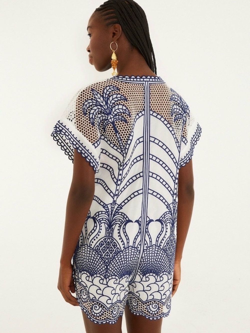 FARM Rio White Tunic with Navy Embroidered Palm Motif - Picture 6 of 6